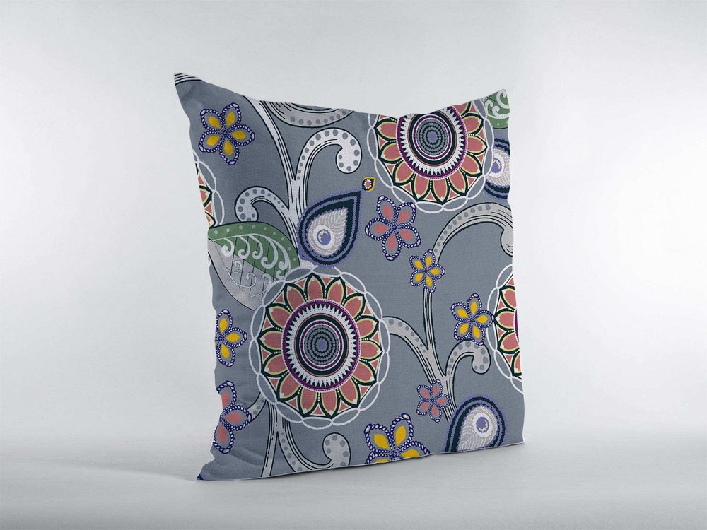 16” Gray Pink Floral Suede Zippered Throw Pillow - Homeroots - Flyclothing LLC