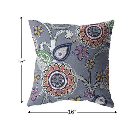 16” Gray Pink Floral Suede Zippered Throw Pillow - Homeroots - Flyclothing LLC
