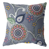 18” Gray Pink Floral Suede Zippered Throw Pillow - Homeroots - Flyclothing LLC