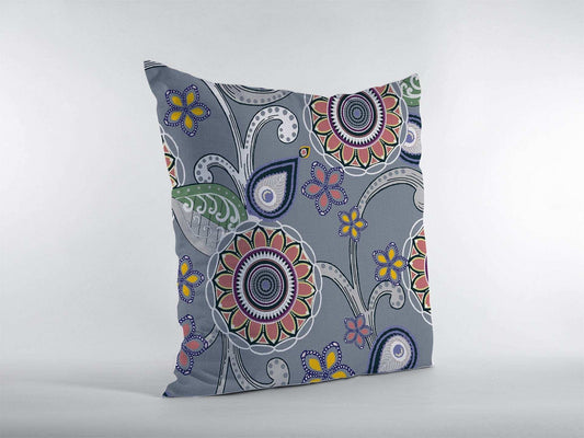 18” Gray Pink Floral Suede Zippered Throw Pillow - Homeroots - Flyclothing LLC