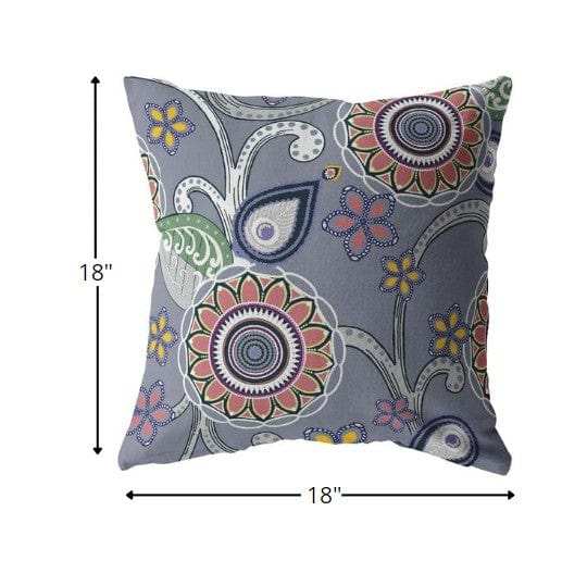 18” Gray Pink Floral Suede Zippered Throw Pillow - Homeroots - Flyclothing LLC