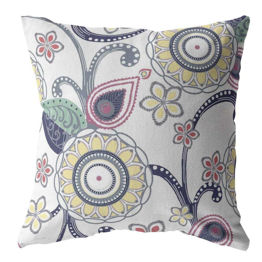 16” White Yellow Floral Suede Zippered Throw Pillow - Homeroots - Flyclothing LLC