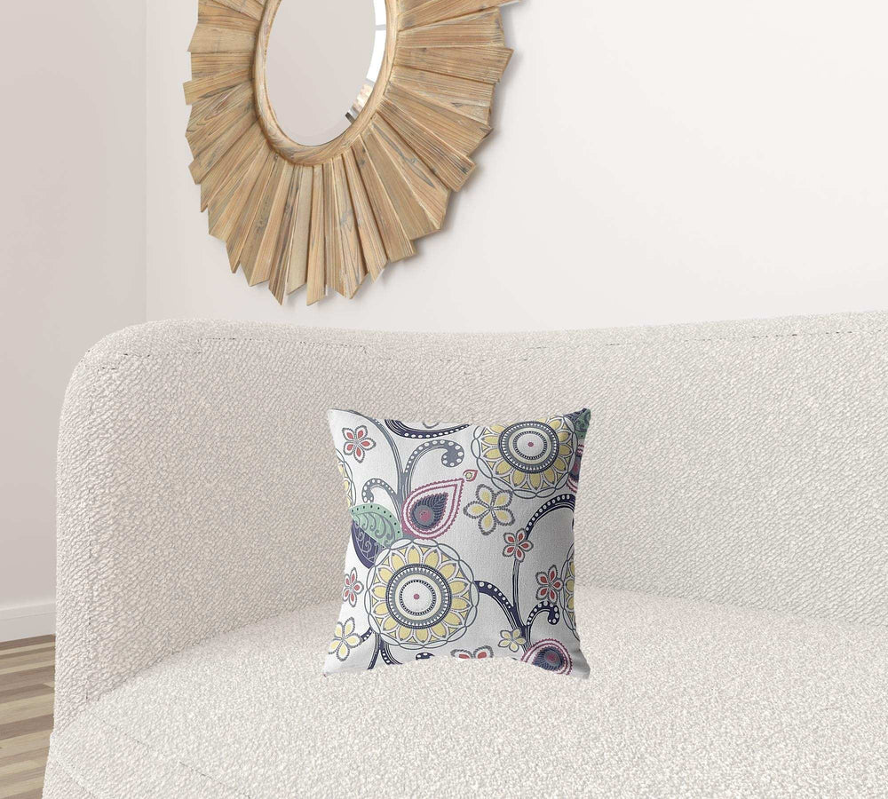 16” White Yellow Floral Suede Zippered Throw Pillow - Homeroots - Flyclothing LLC
