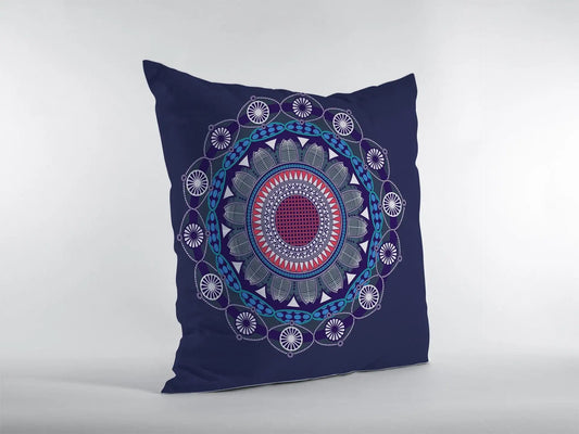 16"x16" Navy Zippered Suede Floral Throw Pillow - Homeroots