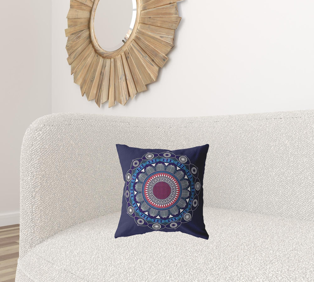 16"x16" Navy Zippered Suede Floral Throw Pillow - Homeroots - Flyclothing LLC