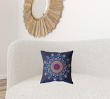 16"x16" Navy Zippered Suede Floral Throw Pillow - Homeroots - Flyclothing LLC