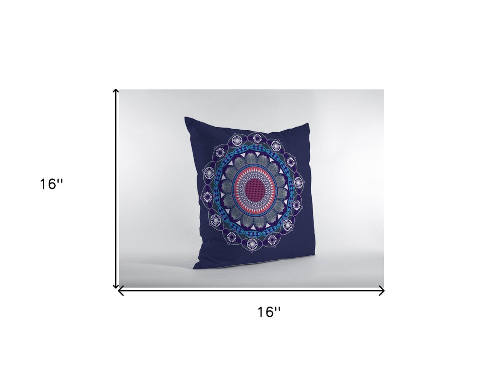 16"x16" Navy Zippered Suede Floral Throw Pillow - Homeroots - Flyclothing LLC