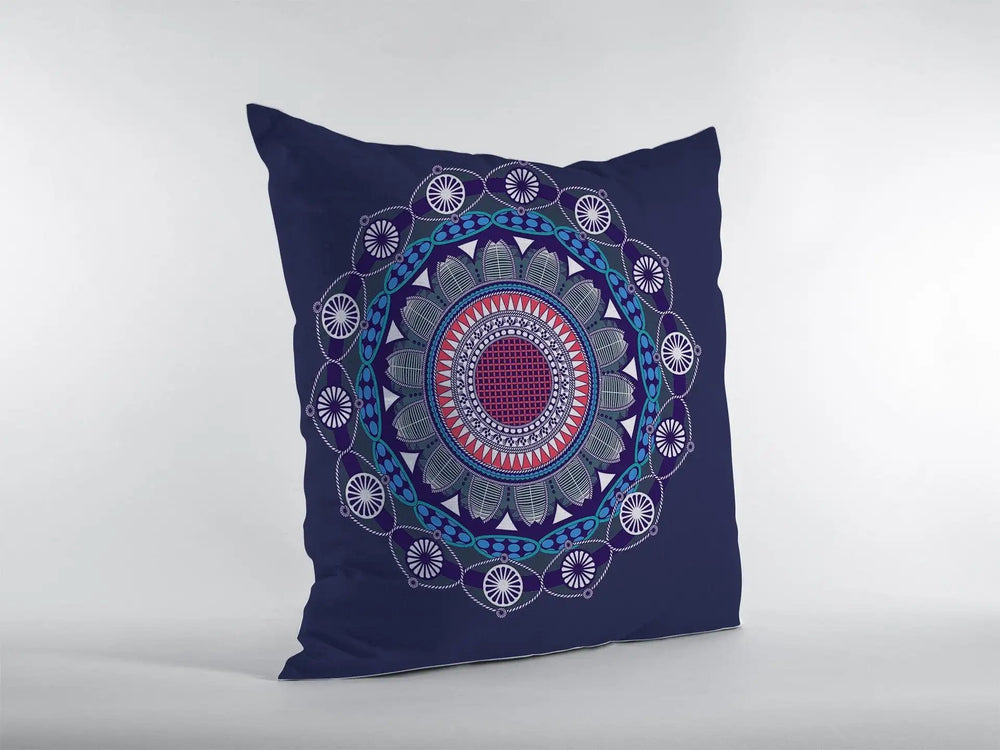 18"x18" Navy Zippered Suede Floral Throw Pillow - Homeroots - Flyclothing LLC