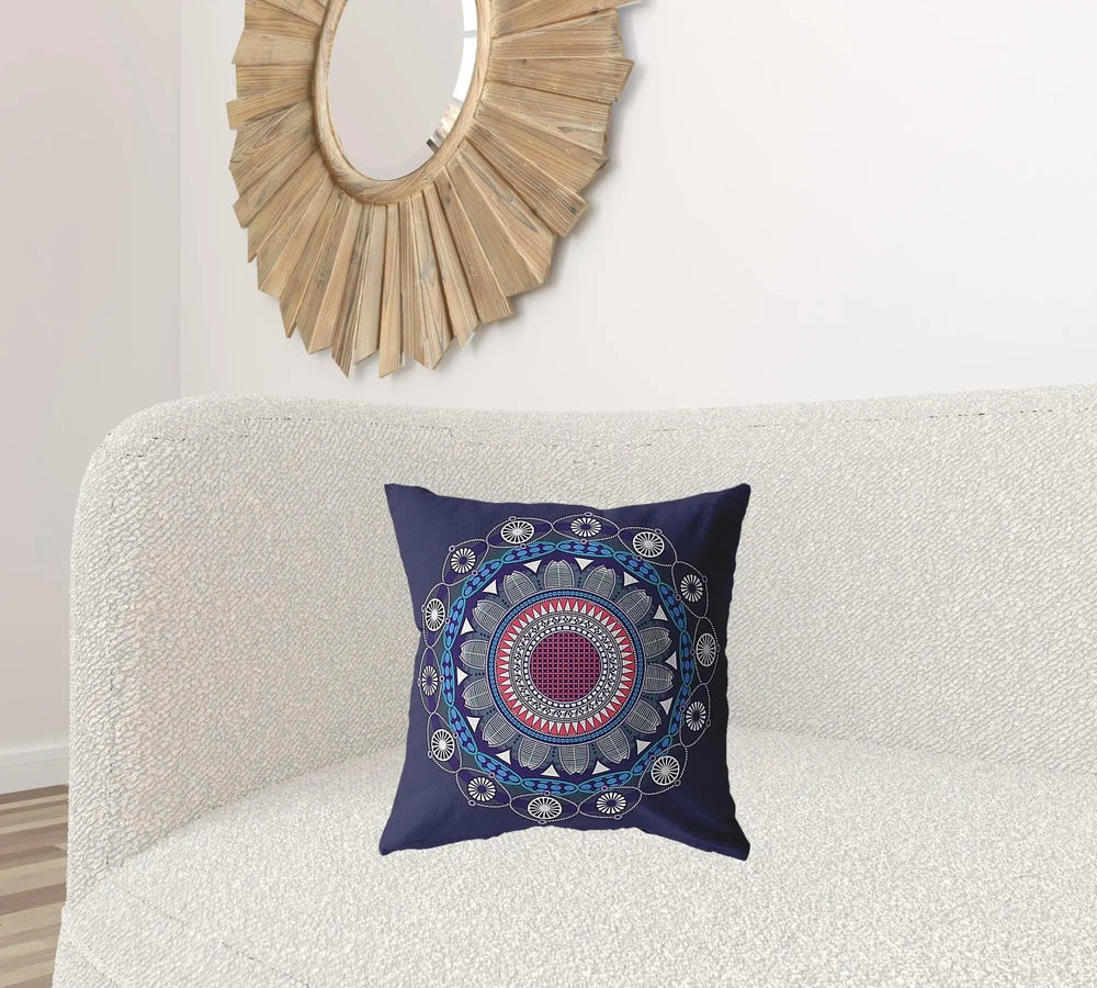 18"x18" Navy Zippered Suede Floral Throw Pillow - Homeroots - Flyclothing LLC