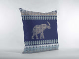 16” Navy Ornate Elephant Zippered Suede Throw Pillow - Homeroots - Flyclothing LLC