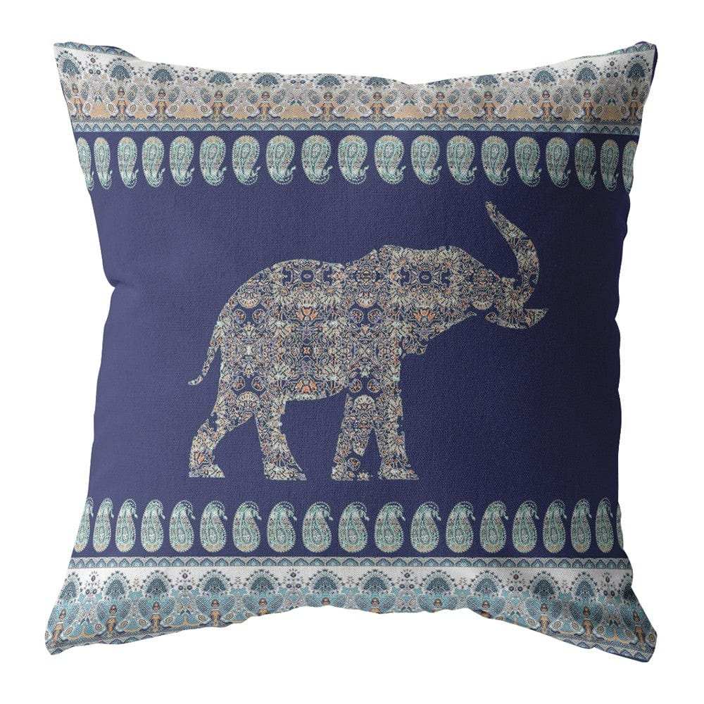 18” Navy Ornate Elephant Zippered Suede Throw Pillow - Homeroots - Flyclothing LLC