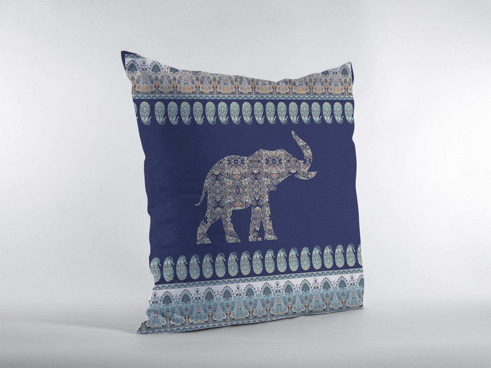 18” Navy Ornate Elephant Zippered Suede Throw Pillow - Homeroots - Flyclothing LLC