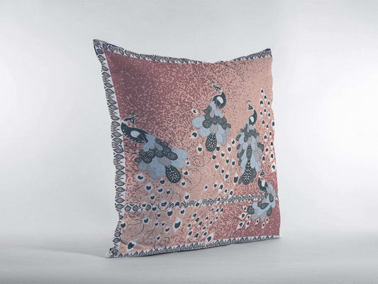 16” Dusty Pink Boho Bird Zippered Suede Throw Pillow - Homeroots - Flyclothing LLC