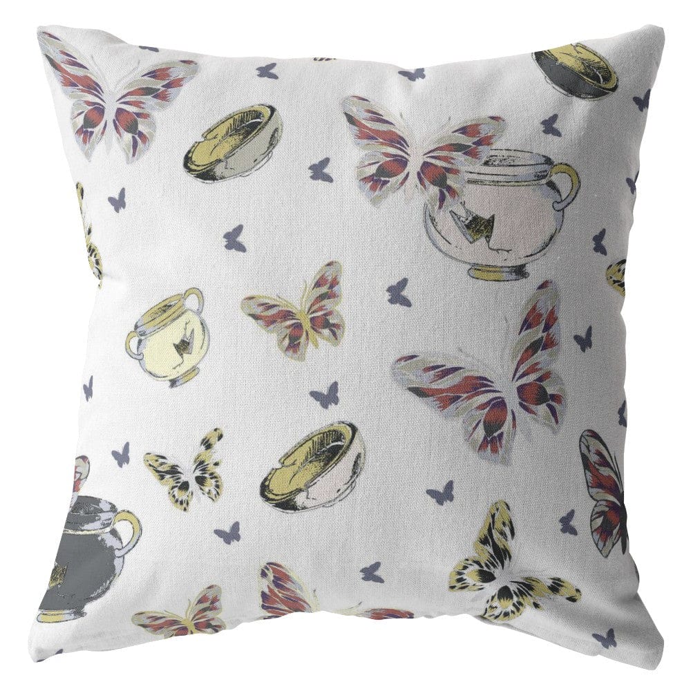 16" White Butterflies Zippered Suede Throw Pillow - Homeroots - Flyclothing LLC
