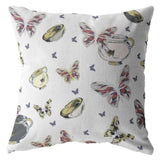 16" White Butterflies Zippered Suede Throw Pillow - Homeroots - Flyclothing LLC