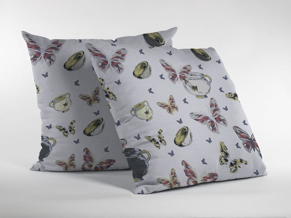 18" White Butterflies Zippered Suede Throw Pillow - Homeroots - Flyclothing LLC
