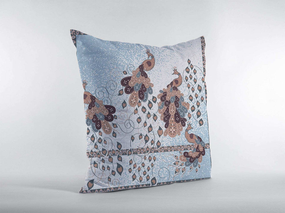 16” Blue Brown Boho Bird Zippered Suede Throw Pillow - Homeroots - Flyclothing LLC