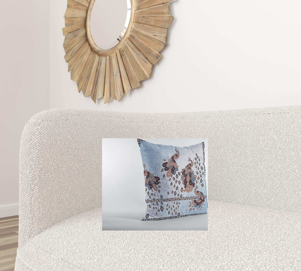 16” Blue Brown Boho Bird Zippered Suede Throw Pillow - Homeroots - Flyclothing LLC