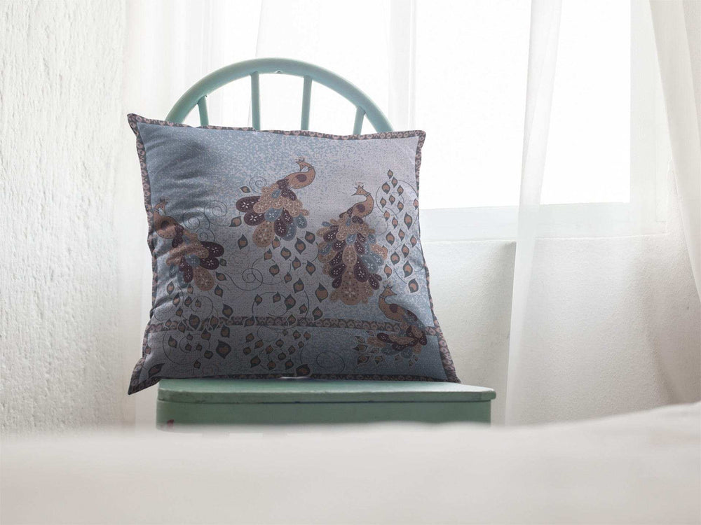 18” Blue Brown Boho Bird Zippered Suede Throw Pillow - Homeroots - Flyclothing LLC