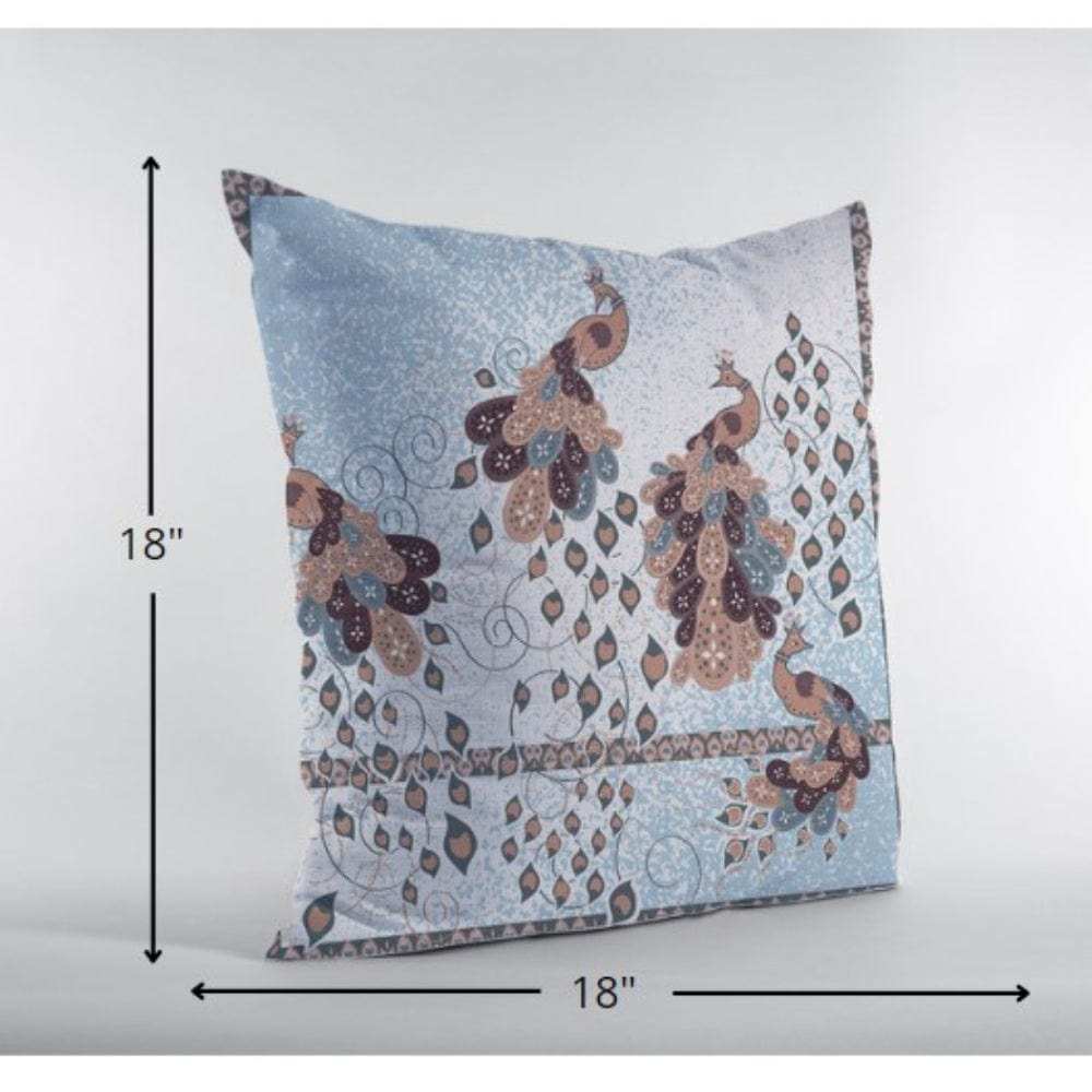 18” Blue Brown Boho Bird Zippered Suede Throw Pillow - Homeroots - Flyclothing LLC