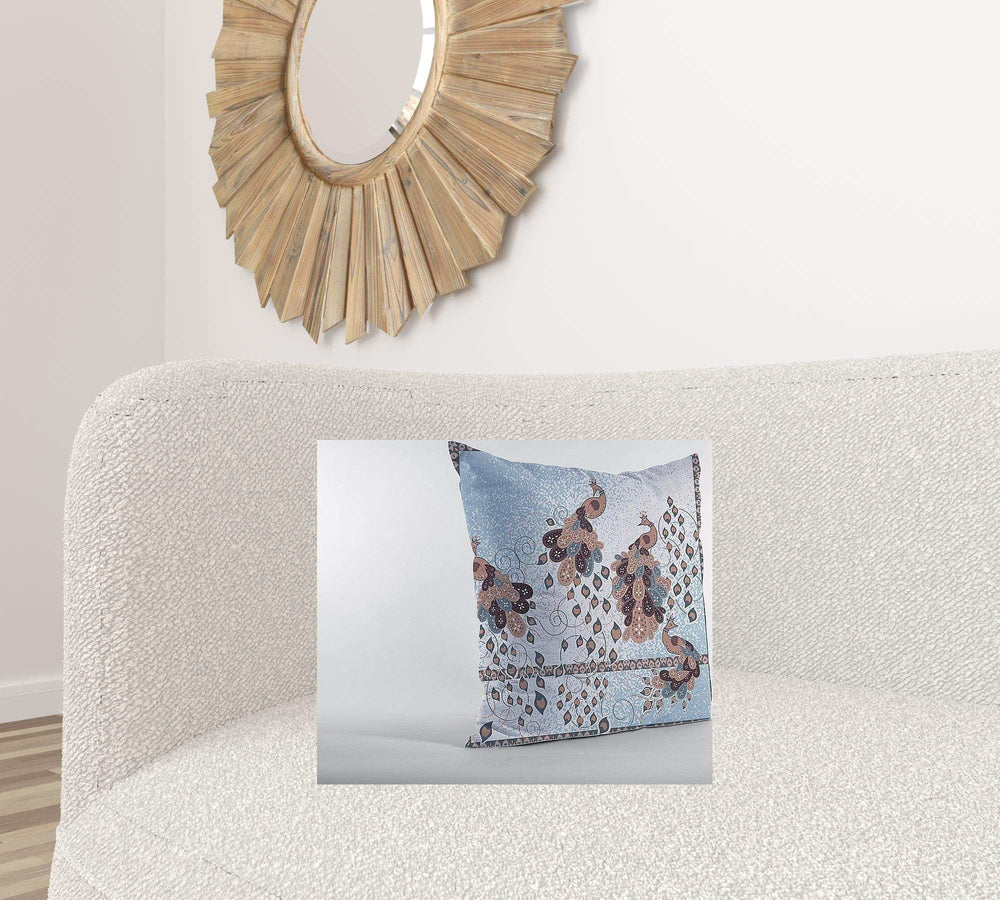 18” Blue Brown Boho Bird Zippered Suede Throw Pillow - Homeroots - Flyclothing LLC