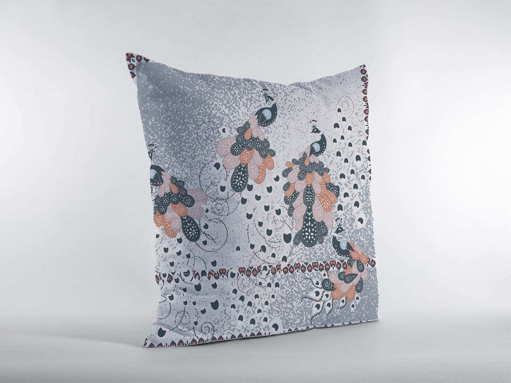 16” Gray Black Boho Bird Zippered Suede Throw Pillow - Homeroots - Flyclothing LLC