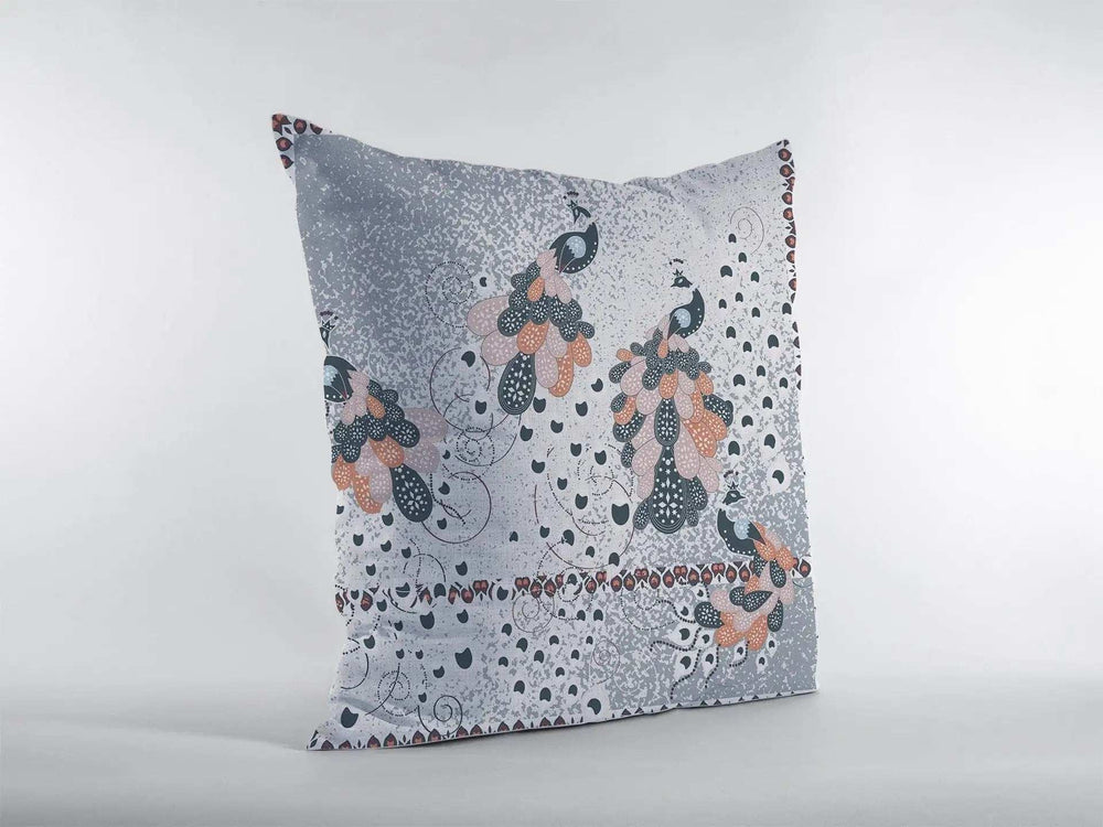 18” Gray Black Boho Bird Zippered Suede Throw Pillow - Homeroots - Flyclothing LLC