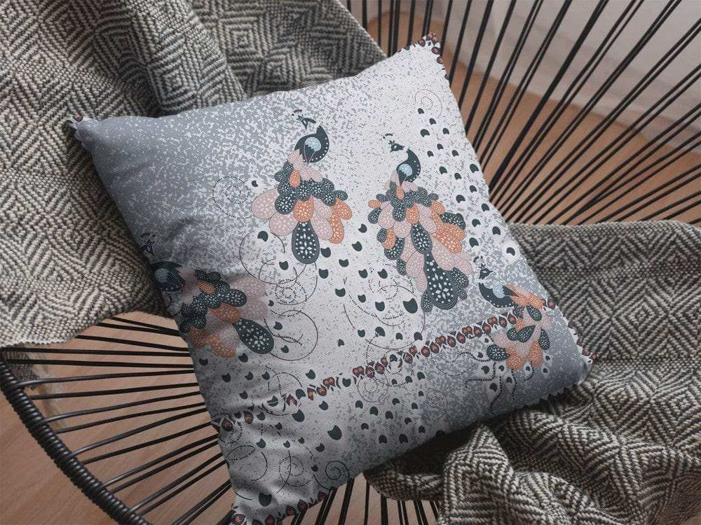 18” Gray Black Boho Bird Zippered Suede Throw Pillow - Homeroots - Flyclothing LLC