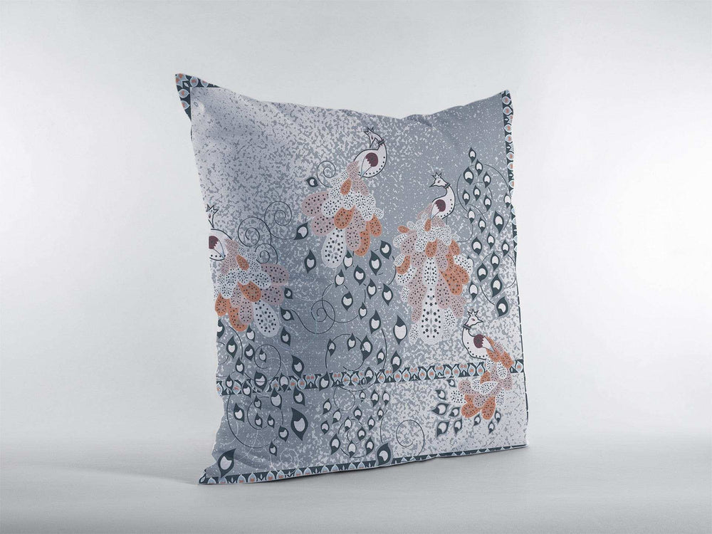 16” Gray Orange Boho Bird Zippered Suede Throw Pillow - Homeroots - Flyclothing LLC