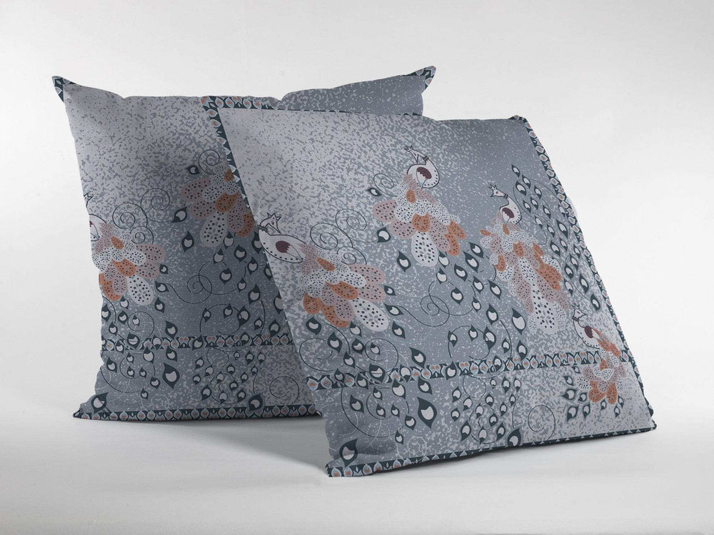 16” Gray Orange Boho Bird Zippered Suede Throw Pillow - Homeroots - Flyclothing LLC