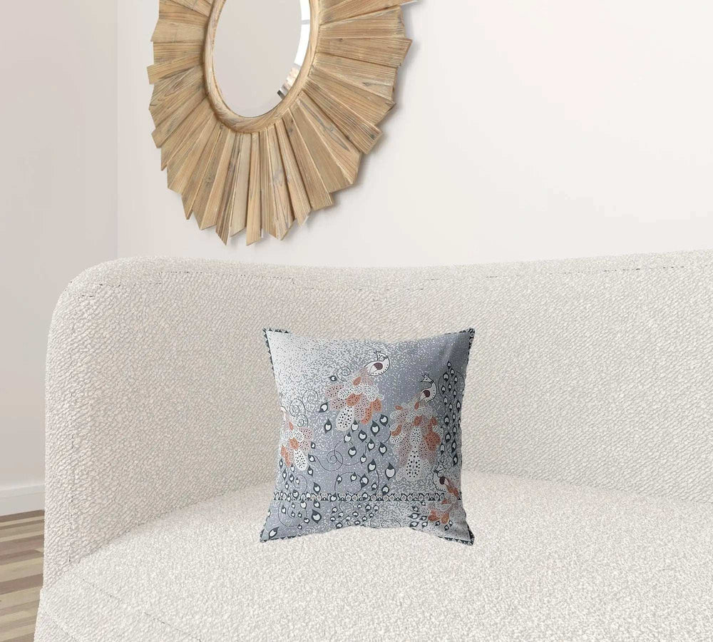 16” Gray Orange Boho Bird Zippered Suede Throw Pillow - Homeroots - Flyclothing LLC