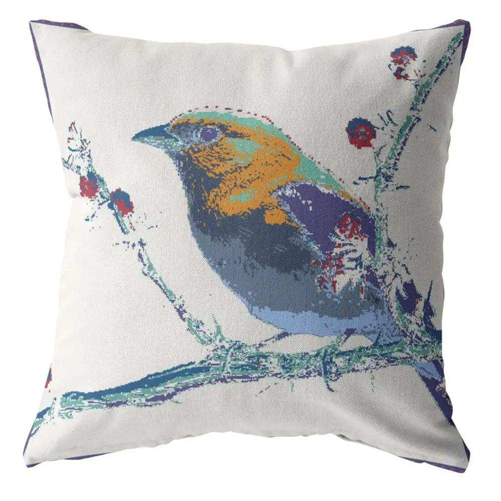 18” Blue White Robin Zippered Suede Throw Pillow - Homeroots - Flyclothing LLC