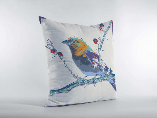 18” Blue White Robin Zippered Suede Throw Pillow - Homeroots - Flyclothing LLC
