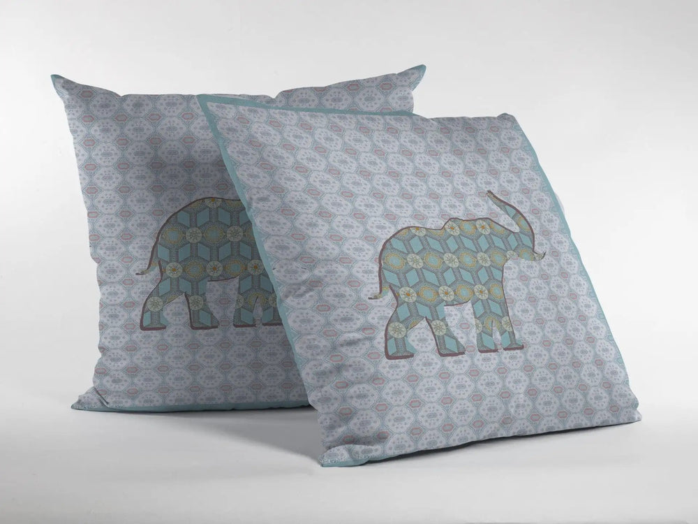 16" Blue Elephant Zip Suede Throw Pillow - Homeroots - Flyclothing LLC