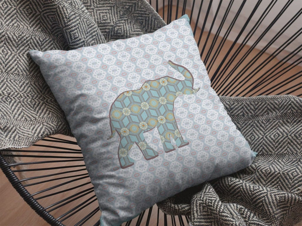 16" Blue Elephant Zip Suede Throw Pillow - Homeroots - Flyclothing LLC
