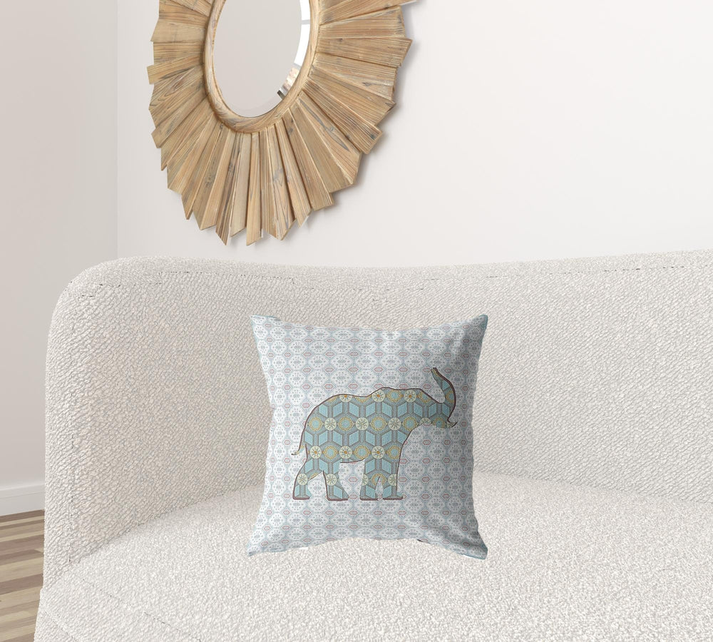 18" Blue Elephant Zip Suede Throw Pillow - Homeroots - Flyclothing LLC