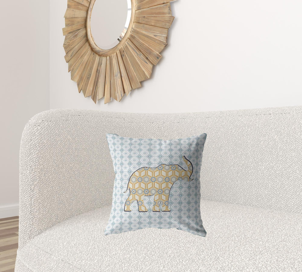 18" Blue Yellow Elephant Zip Suede Throw Pillow - Homeroots - Flyclothing LLC