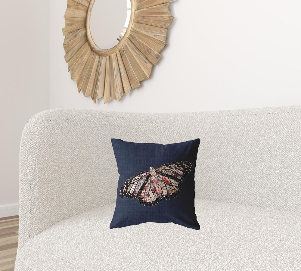 16" Denim Blue Butterfly Zippered Suede Throw Pillow - Homeroots