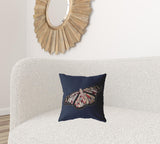 16" Denim Blue Butterfly Zippered Suede Throw Pillow - Homeroots