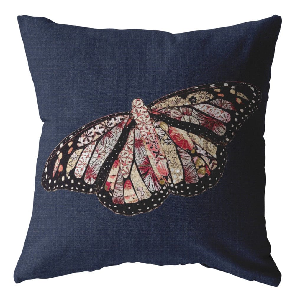 18" Denim Blue Butterfly Zippered Suede Throw Pillow - Homeroots - Flyclothing LLC