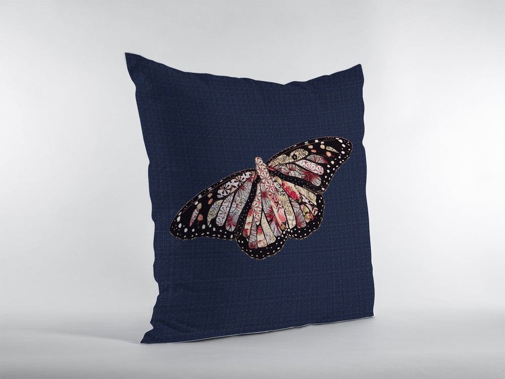 18" Denim Blue Butterfly Zippered Suede Throw Pillow - Homeroots - Flyclothing LLC
