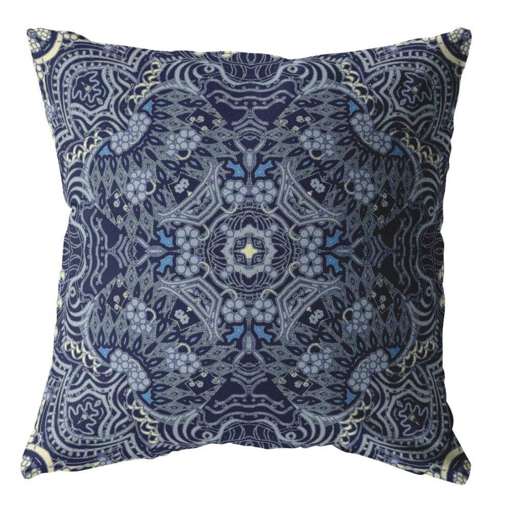 16” Indigo Boho Ornate Zippered Suede Throw Pillow - Homeroots - Flyclothing LLC
