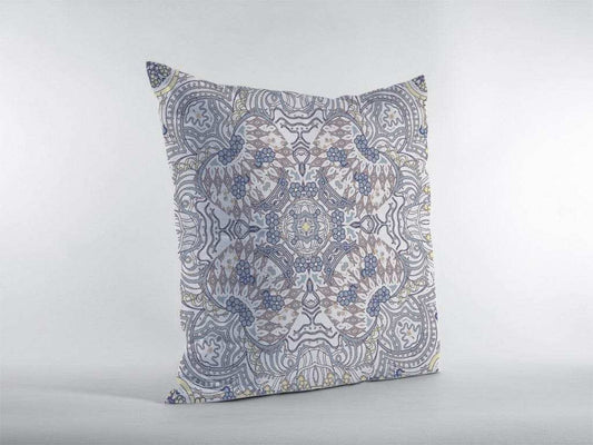 16” Yellow Gray Boho Ornate Zippered Suede Throw Pillow - Homeroots - Flyclothing LLC