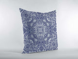 16” Indigo White Boho Ornate Zippered Suede Throw Pillow - Homeroots - Flyclothing LLC