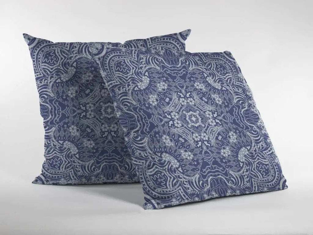 16” Indigo White Boho Ornate Zippered Suede Throw Pillow - Homeroots - Flyclothing LLC
