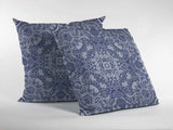 16” Indigo White Boho Ornate Zippered Suede Throw Pillow - Homeroots - Flyclothing LLC