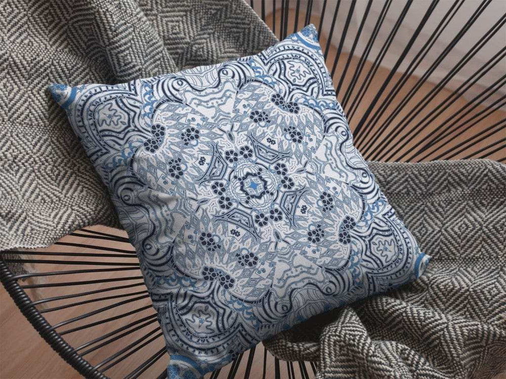16” Light Blue Boho Ornate Zippered Suede Throw Pillow - Homeroots - Flyclothing LLC