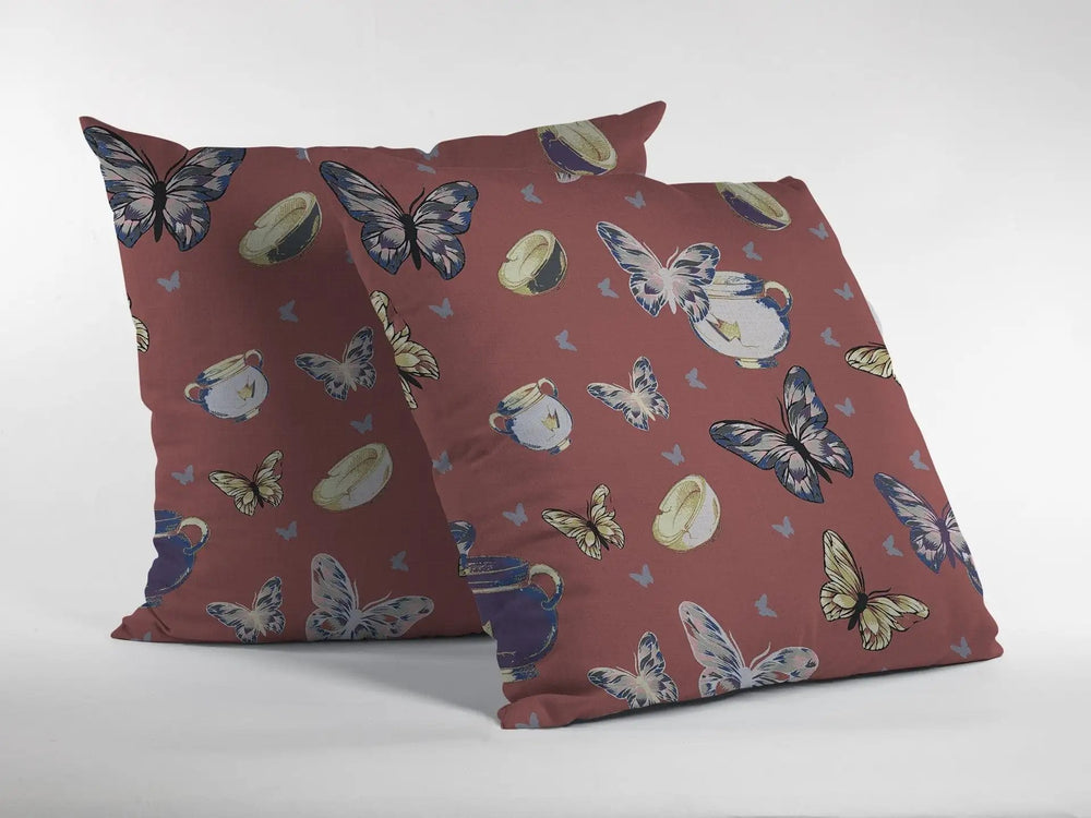 16" Copper Rose Butterflies Zippered Suede Throw Pillow - Homeroots - Flyclothing LLC