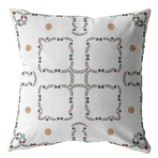 18” White Floral Suede Zippered Throw Pillow - Homeroots - Flyclothing LLC