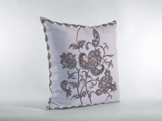 16” Gray White Wildflower Zippered Suede Throw Pillow - Homeroots - Flyclothing LLC